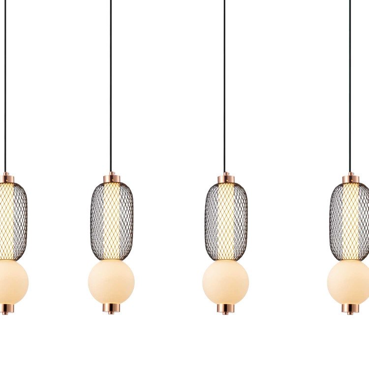 CÓD.3422 LAMPADA LED RETTANGOLARE 4L IN GRIGLIA, SFERA IN VETRO OPACO E ACRILICO