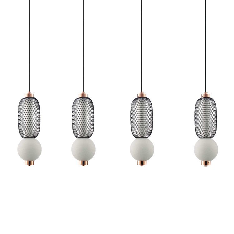 CÓD.3422 LAMPADA LED RETTANGOLARE 4L IN GRIGLIA, SFERA IN VETRO OPACO E ACRILICO