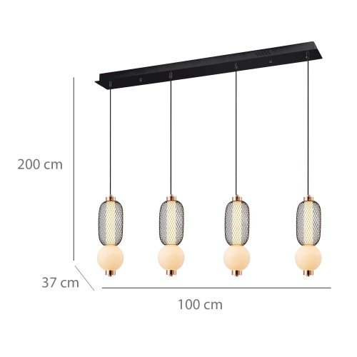 CÓD.3422 RECHTECKIGE LED-LEUCHTE 4L AUS GITTER, MATTER GLASKUGEL UND ACRYL