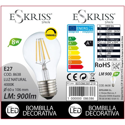 BOMBILLA DECORATIVA LED 8638